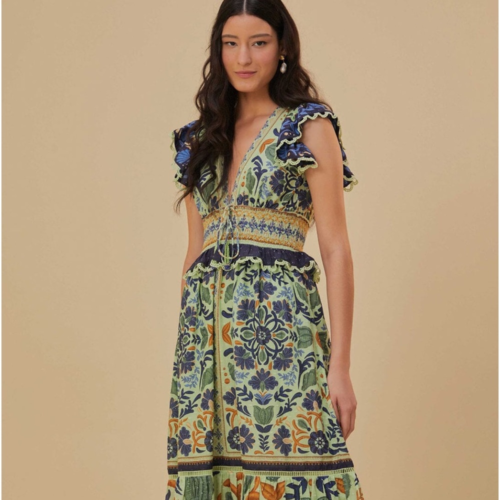 Farm rio ocean tapestry green maxi dress